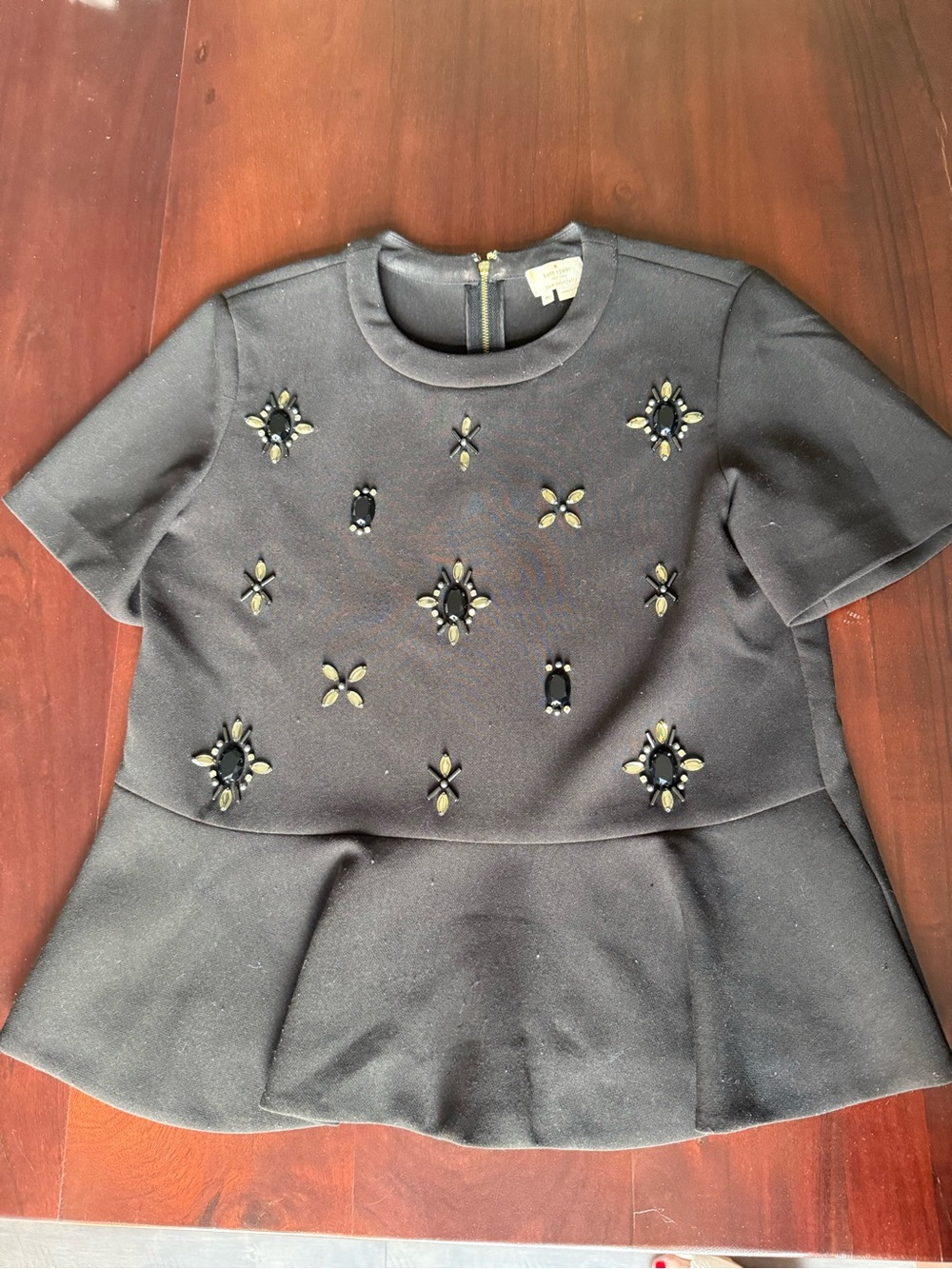 Kate Spade Embellished Black Peplum Top